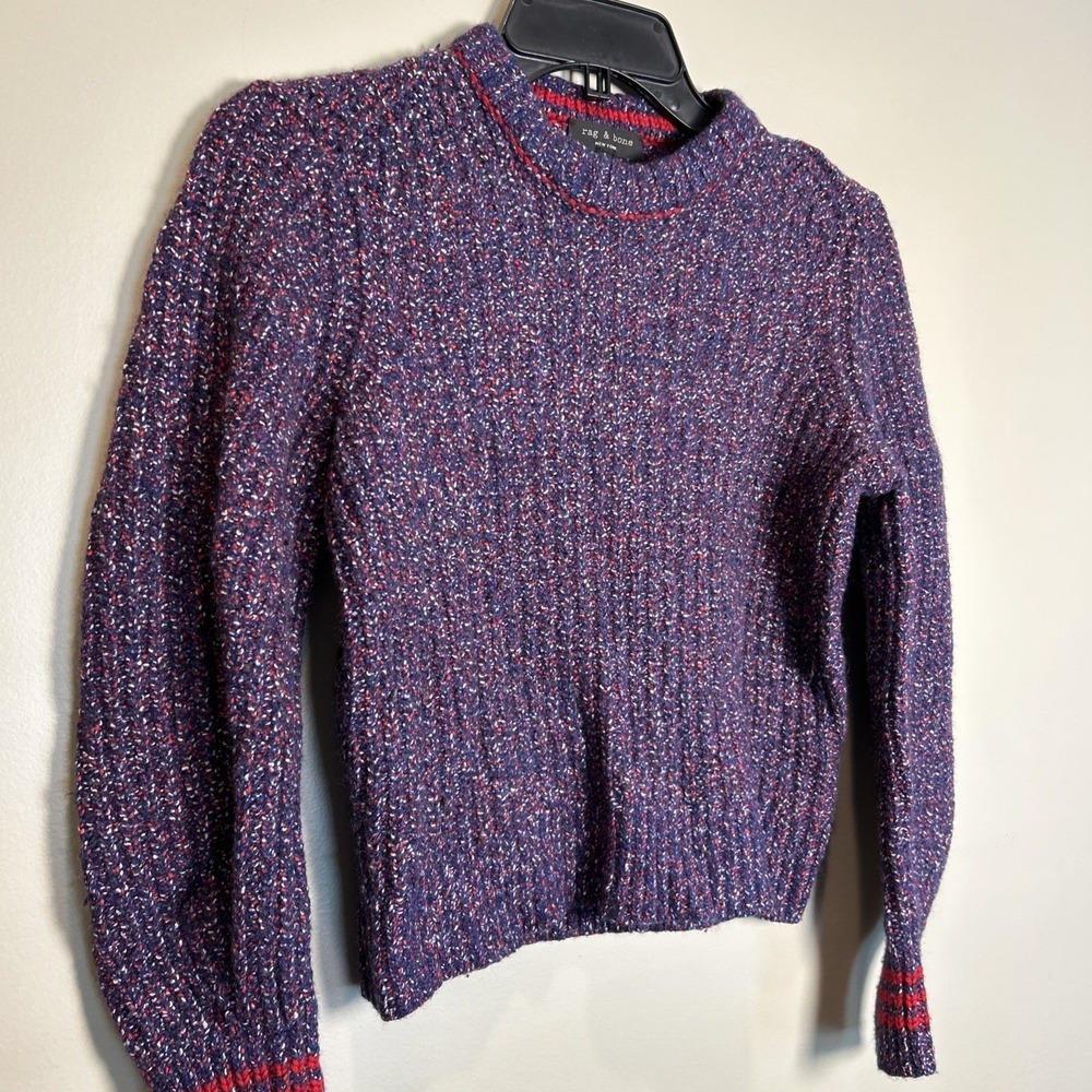 Rag & Bone purple mock neck Confetti Knit Sweater Cropped Size Small - Picture 7 of 9